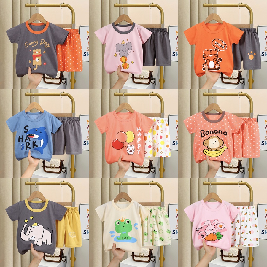 90-130ชุดเด็ก เสื้อยืดแขนสั้น กางเกงขาสั้น แฟชั่นฤดูร้อน สําหรับเด็กผู้ชาย และเด็กผู้หญิง เหมาะ6-9-12เดือน 1ขวบ 2ขวบ 3ขวบ 4ขวบ 5ขวบ