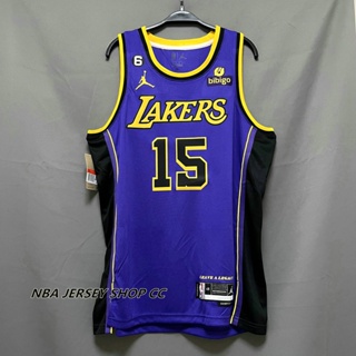 【คุณภาพสูง】ใหม่ ของแท้ NBA Los Angeles Lakers 2022-23 สําหรับผู้ชาย #15 เสื้อกีฬาแขนสั้น ลายทีมชาติออสติน Swingman สีม่วง