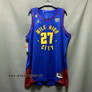 【คุณภาพสูง】นักเก็ต Nba Denver ของแท้ แบบใหม่ สําหรับผู้ชาย #27 เสื้อกีฬาแขนสั้น ลายทีม Jamal Murray 2022-23 Statement Edition Royal Blue