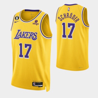 【คุณภาพสูง】ใหม่ ของแท้ NBA Los Angeles Lakers Icon Edition 2022-23 สําหรับผู้ชาย #17 เสื้อกีฬาแขนสั้น ลายทีม Dennis Schroder Swingman สีทอง