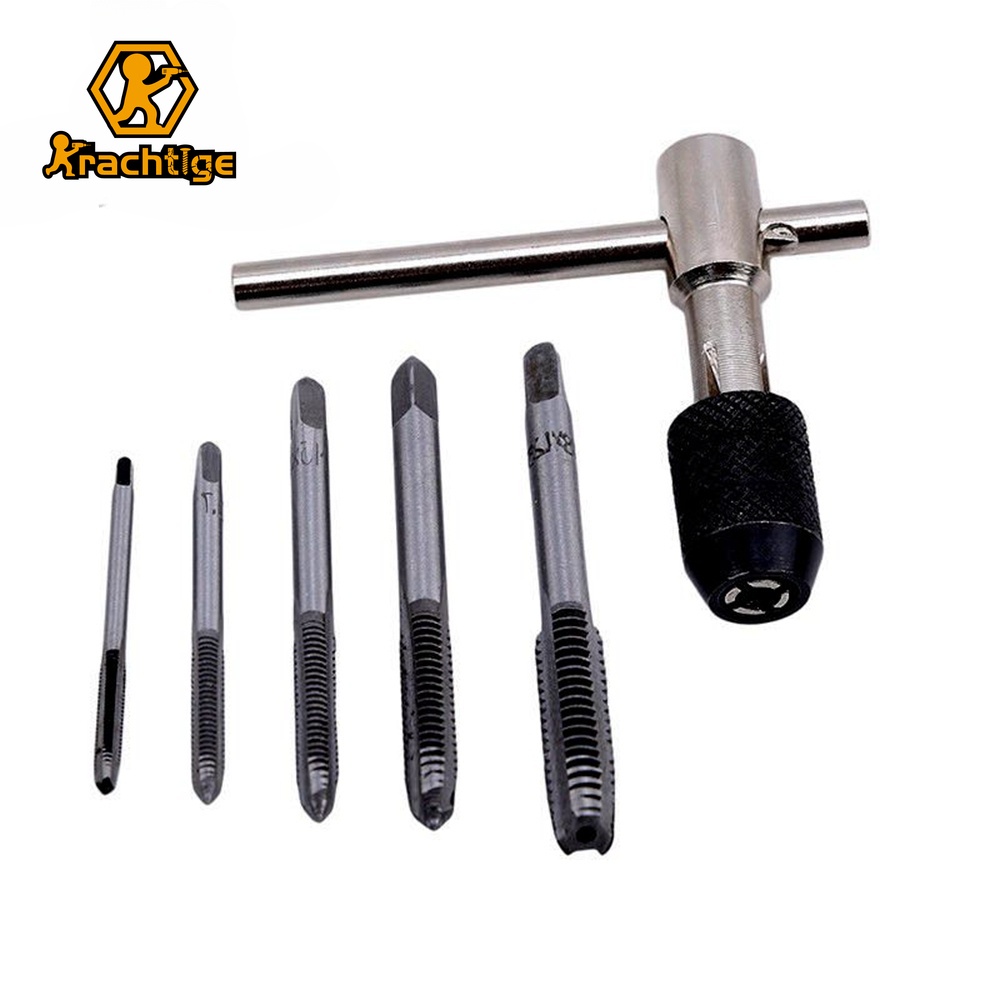 6 ชิ้น T-type Hine Thread Tap เจาะเครื่องสกรูเมตริกปลั๊กชุด Bit เครื่องมือ M3 M4 M5 M6 M8 + ประแจ