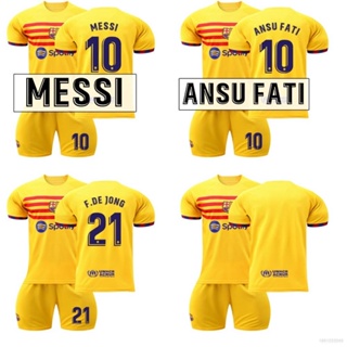 เสื้อกีฬาแขนสั้น ลายทีมชาติฟุตบอล Messi Fati Jong 22-23 FC Barcelona Away ชุดเยือน 2 ชิ้น ต่อชุด