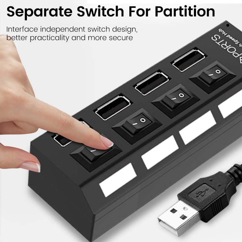 Elough อะแดปเตอร์ฮับ USB 2.0 4/7 พอร์ต ความเร็วสูง พร้อมสวิตช์