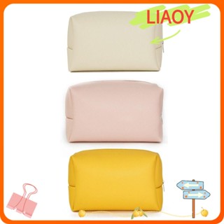 Liaoy กระเป๋าเครื่องสําอาง หนัง PU กันน้ํา แบบพกพา สีพื้น เรียบง่าย