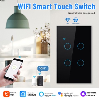 สวิตช์สัมผัสอัจฉริยะ Tuya Wifi 100-250v 1/2/3/4 Gang Home Wall Button รองรับ Alexa และ Google Assistant Aube