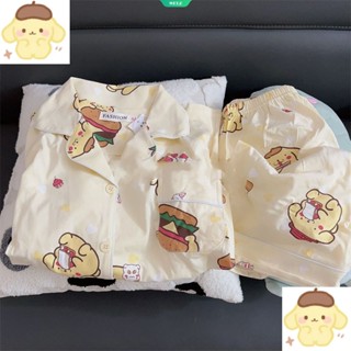 SANRIO ชุดนอนแขนสั้น ทรงหลวม ลาย PomPom Purin น่ารัก แฟชั่นฤดูร้อน สําหรับผู้หญิง 2023
