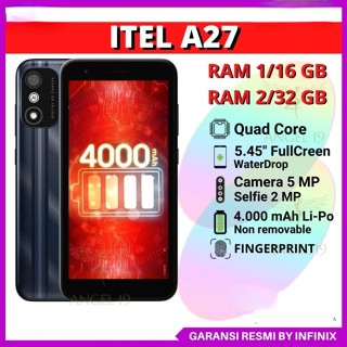 Itel A27 2/32 GB , ITEL A27 1/16 GB HP ANDROID ถูก - แรม 2/32 GB สีฟ้า