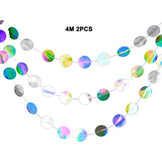 2pcs Birthday Long Baby Shower Glitter Party Decoration 4M Banner Colorful Multifuction Circle Dots Paper Garland