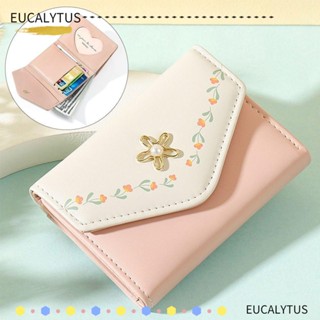 Eutus กระเป๋าสตางค์ใบสั้น หนัง Pu พิมพ์ลายดอกไม้ หลายช่อง ใส่บัตรได้