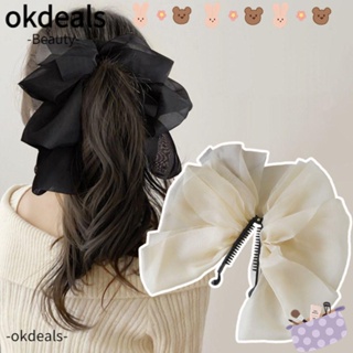 Okdeals กิ๊บติดผมหางม้า ผ้าชีฟอง ประดับโบว์ สไตล์วินเทจ แฟชั่นสําหรับผู้หญิง