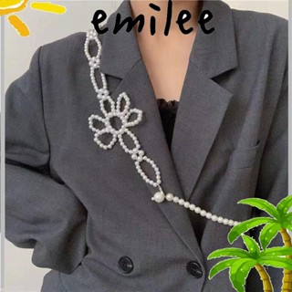 Emilee เข็มขัดมุก ดอกไม้ สายรัดเอว ตกแต่ง เข็มขัดโซ่ ใหม่ มุก ดอกไม้ สีขาว โซ่เอว ผู้หญิง