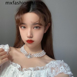 Mxfashione สร้อยคอ จี้ไข่มุก ดาวเสาร์ สามชั้น โลหะผสม หรูหรา เครื่องประดับ สําหรับผู้หญิง