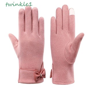 Twinkle1 ถุงมือขับรถ ผ้ากํามะหยี่ แบบยืดหยุ่น ประดับโบว์ แบบเรียบง่าย สําหรับผู้หญิง