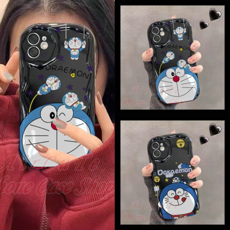 เคส Samsung A15 A14 A13 A12 M12 A11 M11 A05 A05S A04 A04S A03 A03S A02 A02S A73 A71 A55 A54 A53 A52 A52S A51 A50 A50S A35 A34 A33 A32 A31 A30 A30S A25 A24 A23 A21S A20 A20S A10S 4G 5G 3D Relief Frame Cute Smile Doraemon Soft Black Case