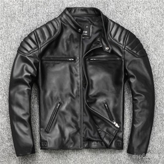 First layer leather leather leather coat mens short youth stand collar slim leather jacket casual coat XGS0