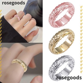 Rosegoods1 แหวนหมั้น สเตนเลส ลายดอกไม้ สีเงิน ไซซ์ 9-11 ของขวัญวันครบรอบ 3 ชิ้น