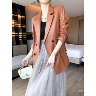 [Autumn New Product] [sell out without compensation] genuine leather sheepskin leather coat Womens British style casual mid-length suit jacket fashion JOF6