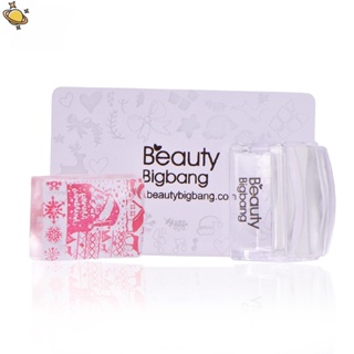 Beautybigbang แสตมป์ซิลิโคนเจลลี่ ทรงสี่เหลี่ยมผืนผ้า พร้อมที่ขูด ด้ามจับใส สําหรับตกแต่งเล็บ 1 ชุด YKD