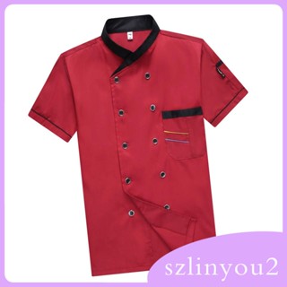 [szlinyou2] เสื้อแจ็กเก็ต แขนสั้น ใส่สบาย สําหรับพนักงานเสิร์ฟ พนักงานเสิร์ฟ ครัว