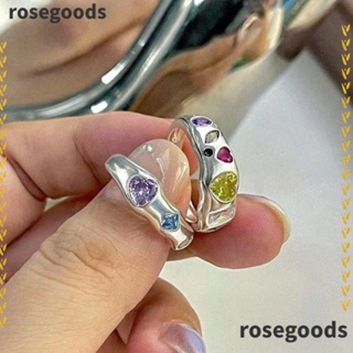 Rosegoods1 แหวนโลหะ ประดับเพทาย หลากสี 5 ชิ้น