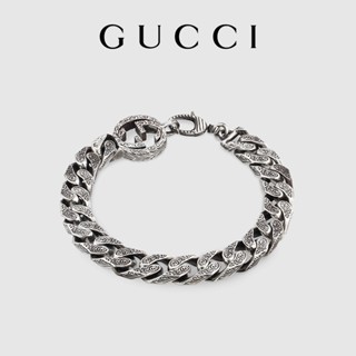 [พร้อมกล่องบรรจุภัณฑ์] พร้อมส่ง GUCCI GUCCI สร้อยข้อมือโซ่คู่ สีเงิน