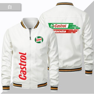 เสื้อแจ็กเก็ตเบสบอล แต่งซิป แบบบาง กันลม ลายโลโก้ Castrol เหมาะกับใส่เล่นกีฬา ในรถยนต์