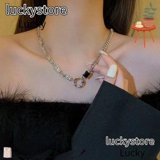 Lucky สร้อยคอโซ่ โลหะผสม จี้อัญมณี เพทาย แหวน คุณภาพสูง สไตล์พังก์ สําหรับผู้ชาย