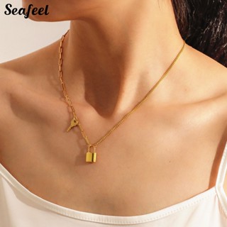 Seafeel สร้อยคอโชคเกอร์ โซ่เหล็กไทเทเนียม จี้กุญแจล็อค สีทอง สไตล์ฮิปฮอป ไม่ซ้ําใคร
