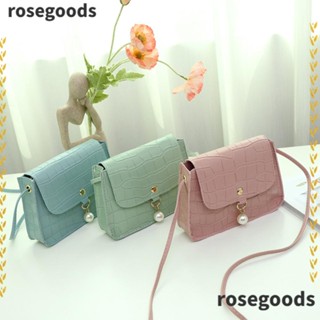 Rosegoods1 กระเป๋าถือ กระเป๋าสะพายไหล่ กระเป๋าช้อปปิ้ง สะพายข้าง หนัง PU ทรงสี่เหลี่ยม สีพื้น เรียบง่าย สําหรับสตรี