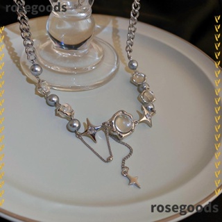 Rosegoods1 สร้อยคอโซ่เงิน จี้ดาวสี่แฉก เครื่องประดับสไตล์เรโทร