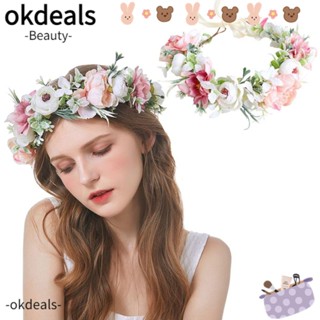 Okdeals ที่คาดผม มงกุฎดอกไม้ แฮนด์เมด