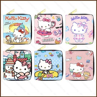 SANRIO กระเป๋าสตางค์ ใบสั้น แต่งซิป ลายการ์ตูน Hello Kitty น่ารัก ใส่บัตรได้หลายใบ สําหรับนักเรียนหญิง