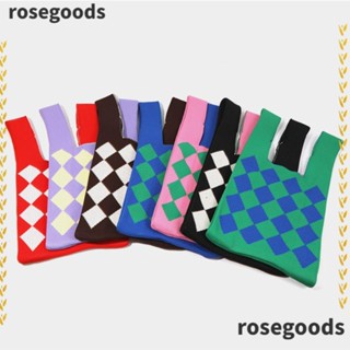 Rosegoods1 กระเป๋าถือ กระเป๋าสะพายไหล่ ผ้าถัก ลายสก๊อต ขนาดเล็ก สําหรับผู้หญิง