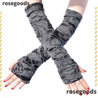 Rosegoods1 ถุงมือยาว, ถุงมือร็อคพังก์ฮิปฮอป, ถุงมือโกธิคตลก ไม่มีนิ้ว สีดํา ดิสโก้ ถุงมือฮาโลวีน