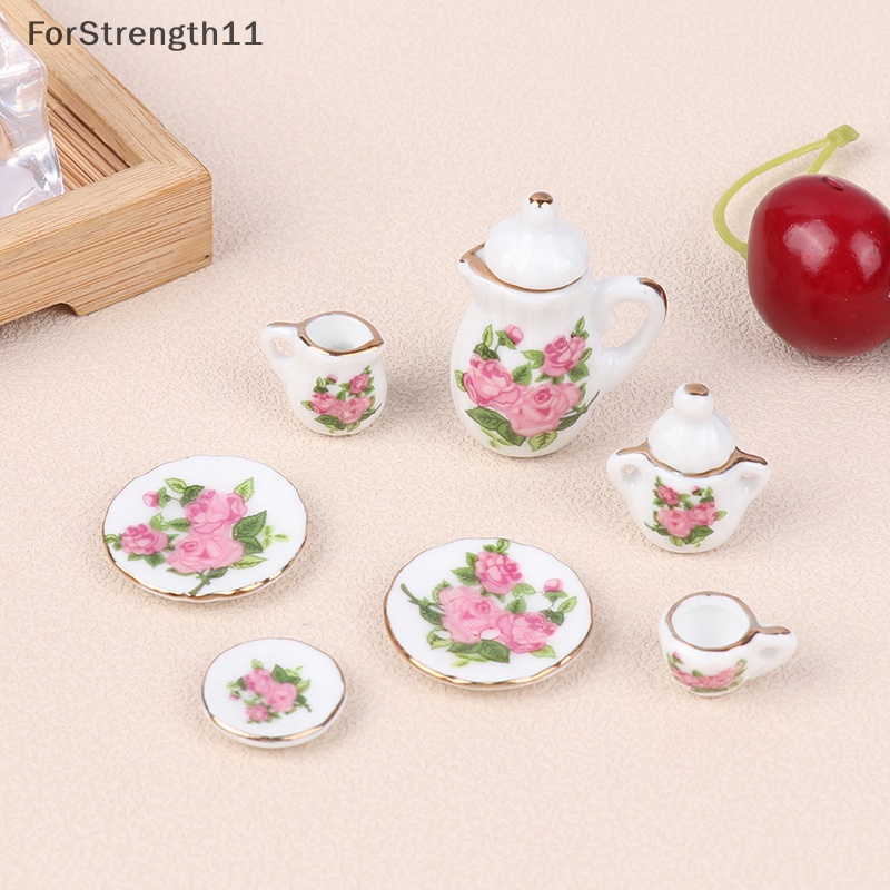 Fo ชุดถ้วยชาเซรามิค พอร์ซเลนจิ๋ว 1:12 DIY สําหรับบ้านตุ๊กตา 1 ชุด