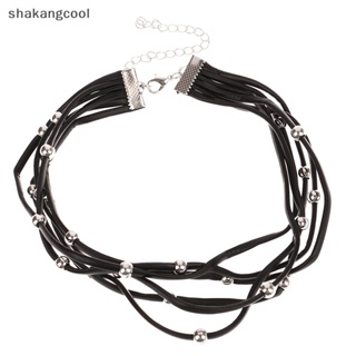 Shakangcool สร้อยคอโชคเกอร์ โชคเกอร์ หนัง สีดํา หลายชั้น ประดับลูกปัด สีเงิน สไตล์โกธิค พังก์ สําหรับผู้หญิง Y2k SGL