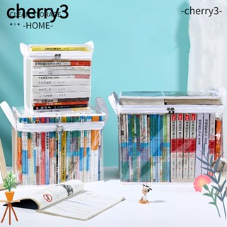 Cherry3 กระเป๋าเก็บหนังสือ แบบใส มีซิป กันฝุ่น แบบพกพา วางซ้อนกันได้ สําหรับนักเรียน