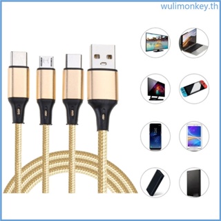 Wu 3 in 1 สายชาร์จเร็ว พร้อมพอร์ต MicroUSB ตัวผู้ 2 Type C 1 สําหรับโทรศัพท์มือถือ แท็บเล็ต