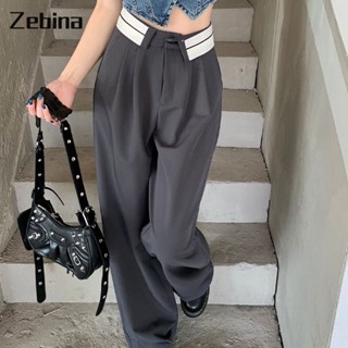 Zebina กางเกงขากว้างลําลอง ผ้าเดรป ทรงตรง สไตล์เรโทร สําหรับผู้หญิง