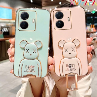 เคสโทรศัพท์มือถือ ซิลิโคนนิ่ม TPU บางมาก กันกระแทก ลายหมี พร้อมที่ตั้งวาง แฟชั่นหรูหรา สําหรับ Realme C55 C33 C35 C31 Realme 10 10Pro 10Pro+ Realme GT Neo 5