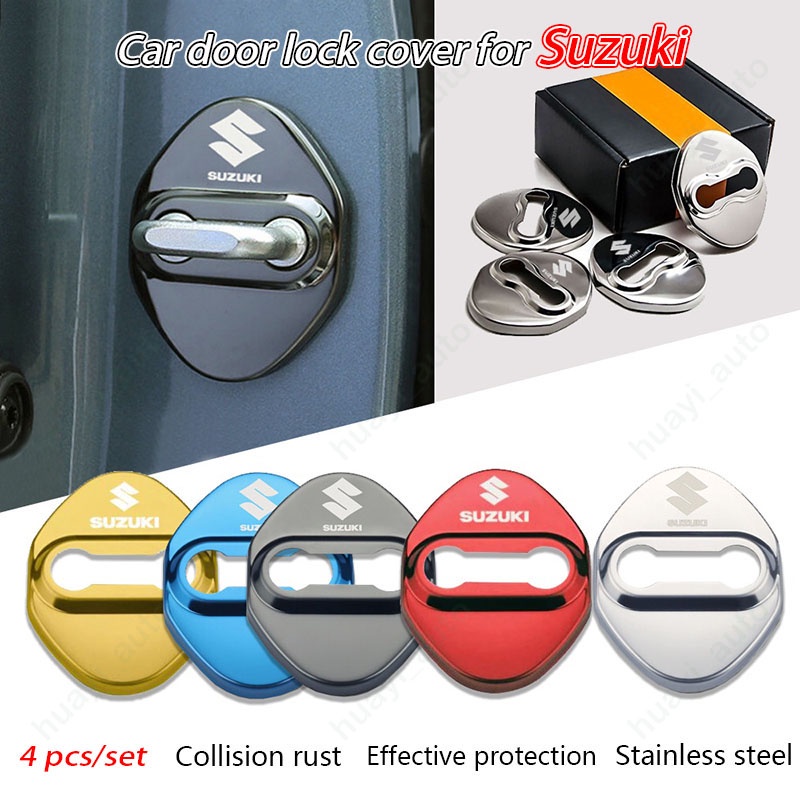 ฝาครอบล็อคประตูรถยนต์ สเตนเลส อุปกรณ์เสริม สําหรับ Suzuki Carry Ertiga Xl7 Apv S-presso Baleno Jimny Swift Ignis Vitara Sx4 Cross 4 ชิ้น ต่อชุด