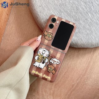 Jusheng เคสโทรศัพท์มือถือแฟชั่น แบบฝาพับ ลายแมว พร้อมจี้ห้อย สําหรับ OPPO Find N2