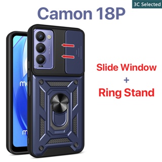 เคส TECNO CAMON 18P 18 Premier 19 Case หน้าต่างบานเลื่อน การป้องกันกล้อง ขาตั้งแหวนโลหะ เคสแข็ง ป้องกันลายนิ้วมือ กันกระแทก 19 Pro 19Pro