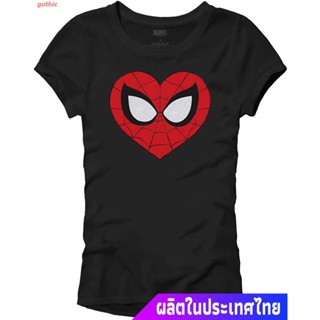 เสื้อยืดแขนสั้นเสื้อยืดยอดนิยม Marvel Spider-Man Face Mask Heart Logo Symbol Womens Juniors T-Shirt Short sleeve T-shirt