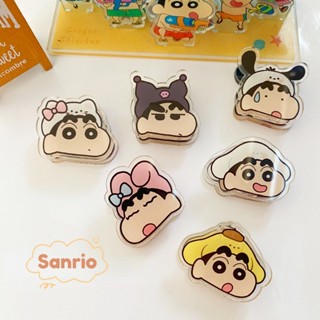 Sanrio x คลิปอะคริลิค ลายการ์ตูนชินจัง สองด้าน สําหรับหนีบกระดาษ เมโม่ เครื่องเขียน