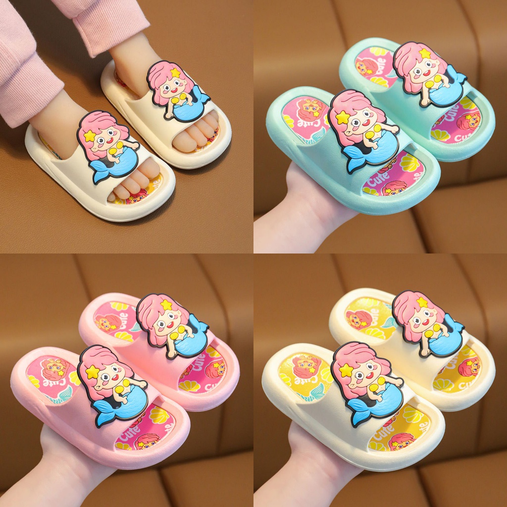 เจ้าหญิงเงือกน่ารัก การออกแบบการ์ตูนลื่นความปลอดภัยสไลด์ ทารกรองเท้าแตะรองเท้าแตะสําหรับเด็กชายหญิงเด็ก