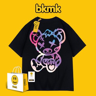 Bkmk เสื้อยืดแขนสั้น ผ้าฝ้าย ทรงหลวม ลายหมีหน้ายิ้ม สไตล์ฮิปฮอป แฟชั่นฤดูร้อน สําหรับคู่รัก