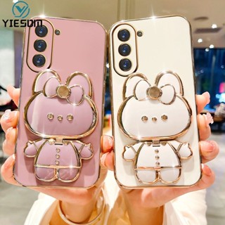 เคสโทรศัพท์มือถือ ลายกระต่ายน่ารัก พับได้ พร้อมกระจกแต่งหน้า แบบพกพา สําหรับ Samsung Galaxy S23 S22 Ultra S23 S22 Plus