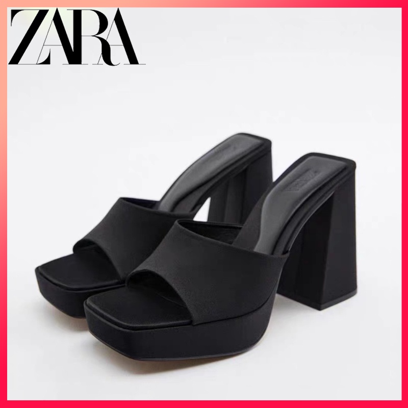 Zara ใหม่ รองเท้าแตะส้นสูง พื้นหนา หัวเหลี่ยม กันน้ํา เรียบง่าย