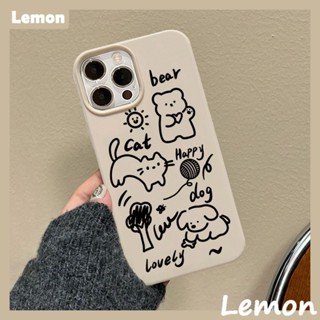 [Lemon] เคสโทรศัพท์มือถือนิ่ม ลายกราฟฟิตี้สัตว์น่ารัก แวววาว ขนาดเล็ก สีกากี สําหรับ Iphone 14pro 14promax 13 13pro 13promax 11 12 12pro 12promax XR XSMAX 7P 8P MINI